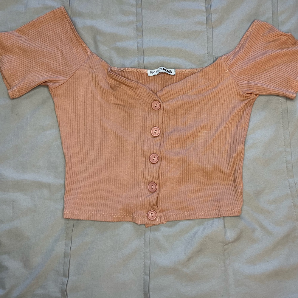 Fashion nova, button front , off the shoulder, crop top